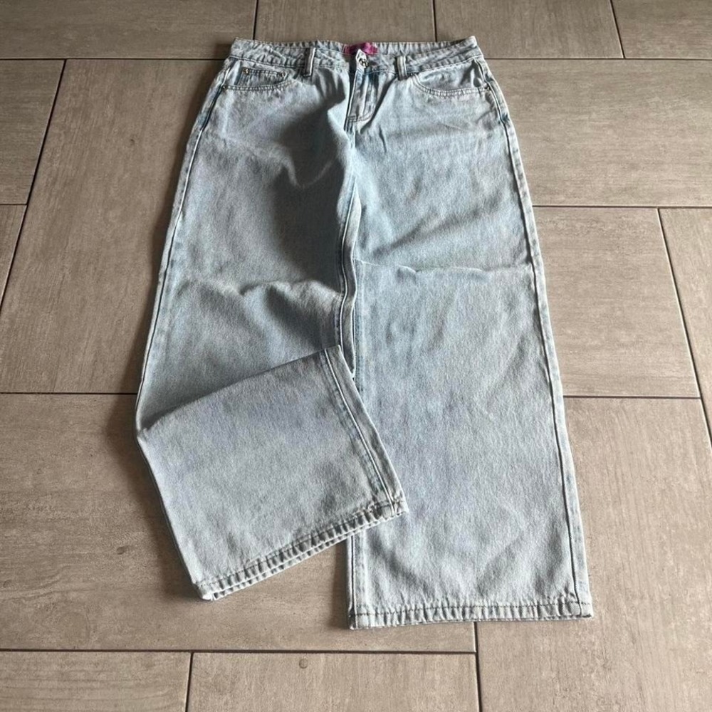 Edikted Wide Leg Baggy Jeans Light Wash Denim High Waisted Streetwear 31 Waist